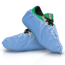 Shoe Covers Large, Pack of 100 Blue Waterproof Boot Covers Disposable, PP + PE Shoe Booties Disposable with Elastic Edge