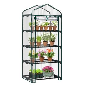 4-Tier Mini Greenhouse with Clear PVC Cover and Roll-Up Zipper Door, Removable Shelves, Rust-Resistant Steel Frame for Indoor Outdoor Gardening
