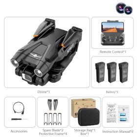 Dual Camera Drone; 3 Sides Obstacle Avoidance; Optical Flow Positioning; Automatic Shot Detection; Real-time Transmission; One Key Return; Foldin (Items: 3 BATTERY, Color: Black)