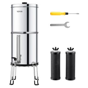 VEVOR 2.25G Gravity-fed Water Filter Countertop System Stainless Steel 2 Filters (Filter Cartridge Material: Activated Carbon + Ultrafiltration Membrane Filter Cartridge, Water Purification Bucket Capacity: 2.25 gal)