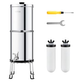 VEVOR 2.25G Gravity-fed Water Filter Countertop System Stainless Steel 2 Filters (Filter Cartridge Material: Activated Carbon + Ceramic Filter Cartridge, Water Purification Bucket Capacity: 2.25 gal)