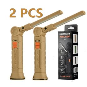 USB Rechargeable LED COB Work Light Mechanic Flashlight Lamp Magnetic Folding Torch Camping Light (Color: Khaki)